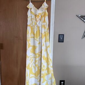 LOFT Yellow and White Patterned Maxi Dress